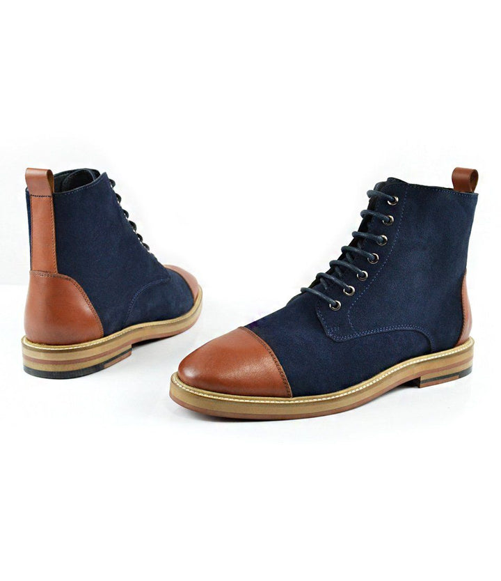 Blue Suede Lace-up Boot - The Dapper Man