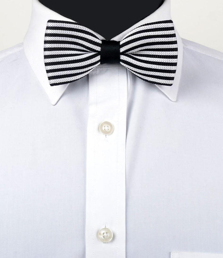 Black & White Stripes Knitted Bow Tie - The Dapper Man