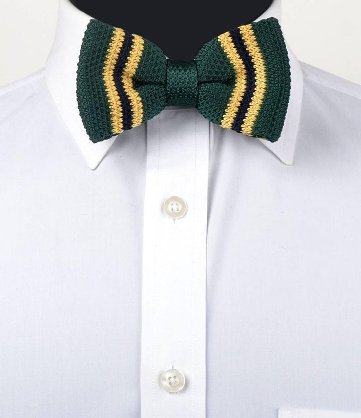 Green with Yellow & Navy Stripes Knitted Bow Tie - The Dapper Man