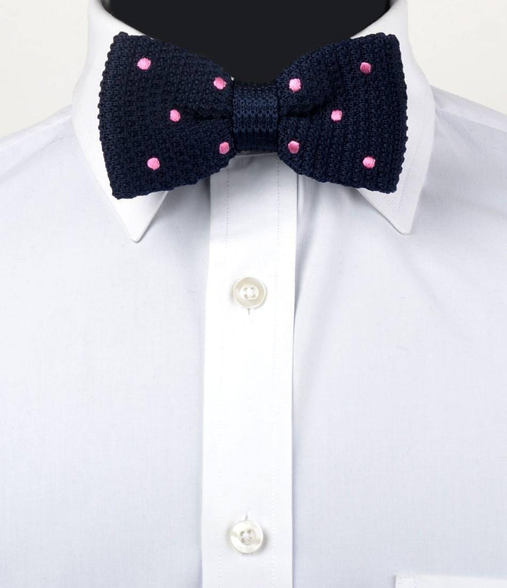 Navy with Pink Dots Knitted Bow Tie - The Dapper Man