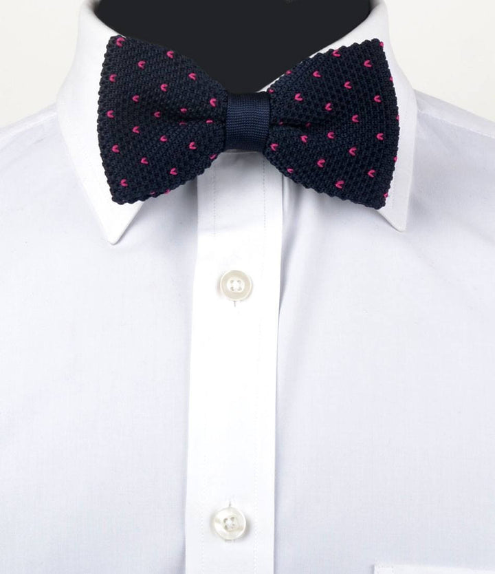 Navy with Pink V Pattern Knitted Bow Tie - The Dapper Man