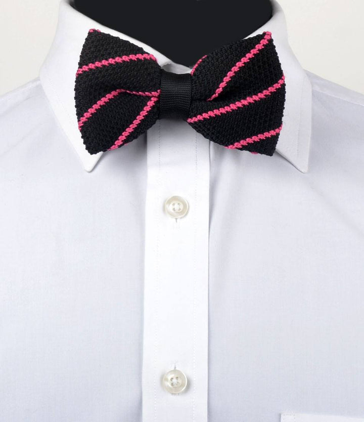 Black with Pink Stripes Knitted Bow Tie - The Dapper Man