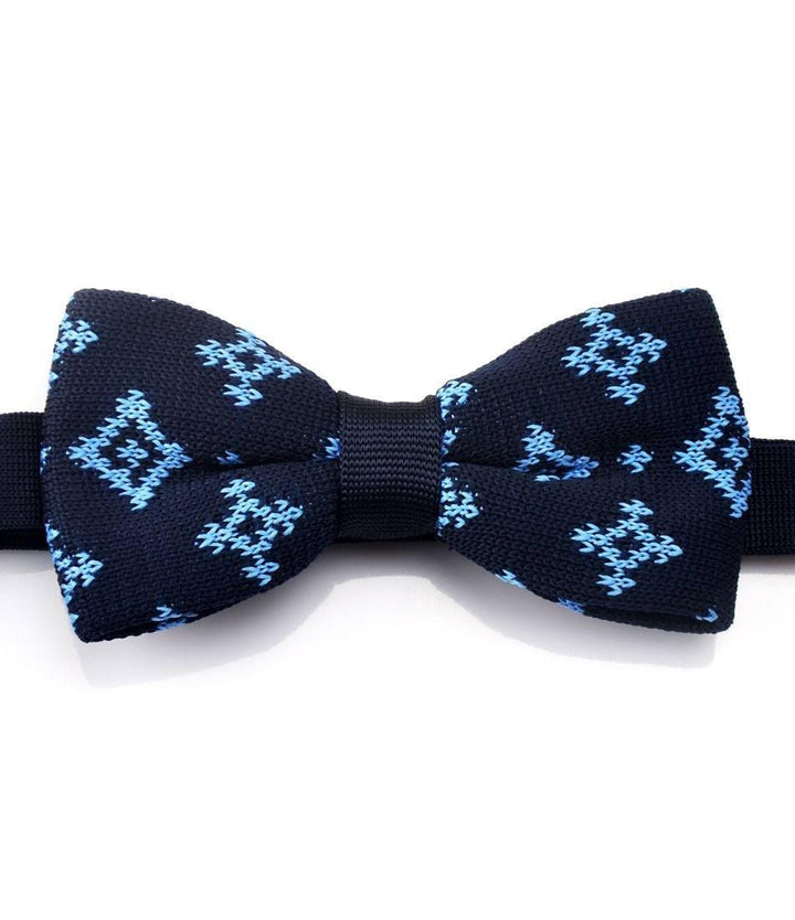 Navy with Light Blue Pattern Knitted Bow Tie - The Dapper Man
