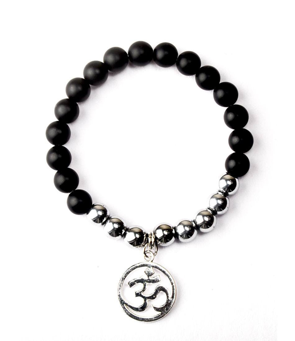2 Piece Black Beads Buddha and Om Bracelet  University Trendz
