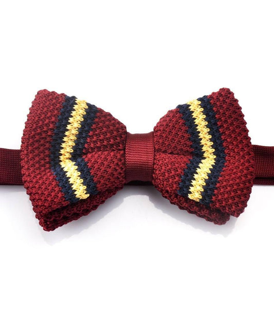 Maroon with Navy & Yellow Stripes Knitted Bow Tie - The Dapper Man