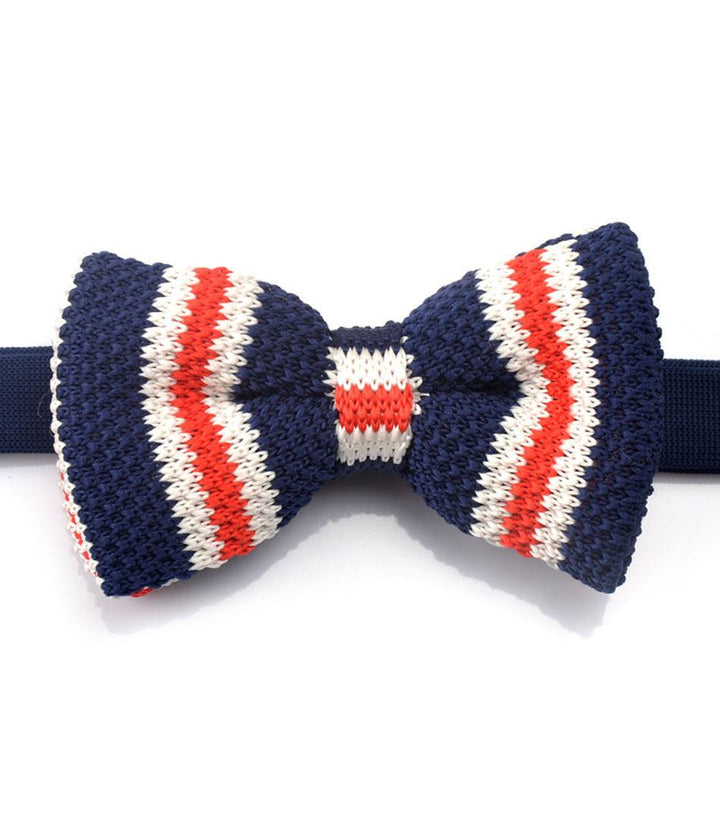 Navy with Red & White Stripes Knitted Bow Tie - The Dapper Man
