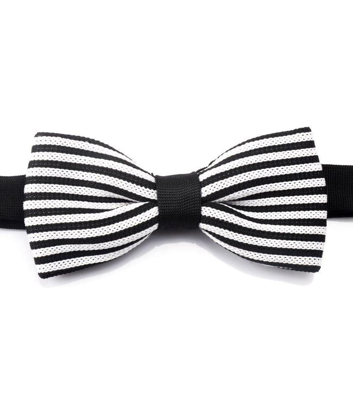 Black & White Stripes Knitted Bow Tie - The Dapper Man