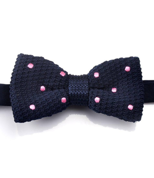 Navy with Pink Dots Knitted Bow Tie - The Dapper Man