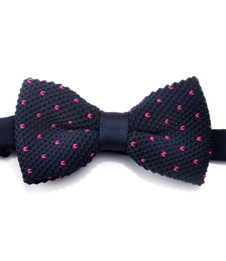 Navy with Pink V Pattern Knitted Bow Tie - The Dapper Man