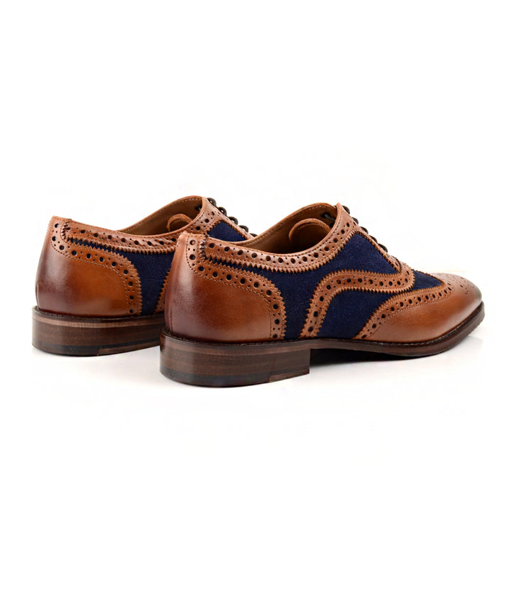 Pelle Santino - Tan & Blue Suede Wingtip Oxfords - Blake Stitched