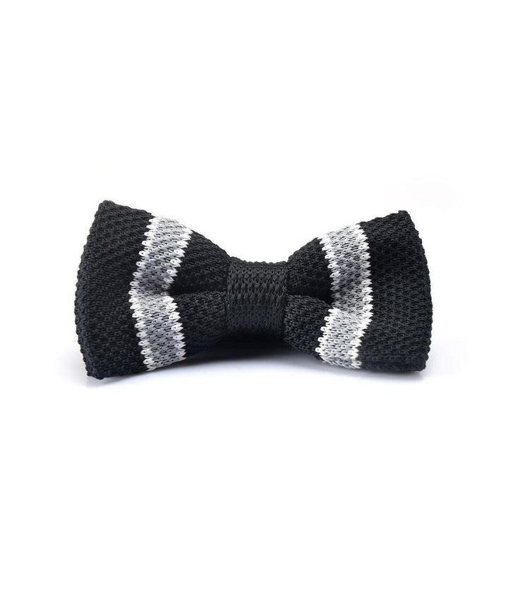 Black with Grey & White Stripes Knitted Bow Tie - The Dapper Man