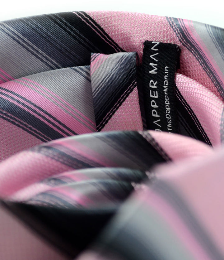 the dapper man - Pink & Grey Stripes Neck Tie