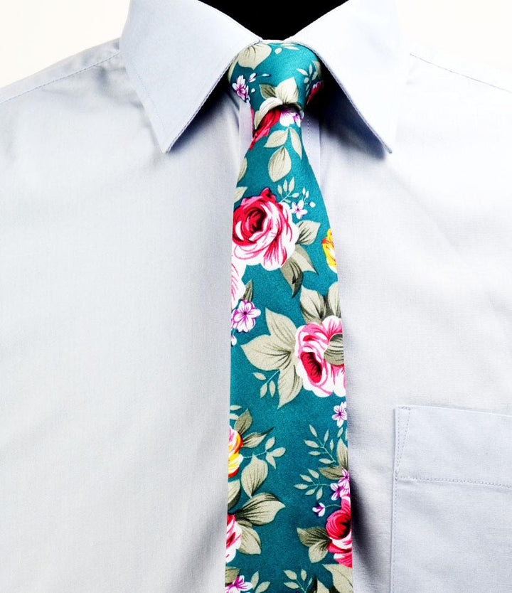 Rich Sea Green Floral Neck Tie - The Dapper Man