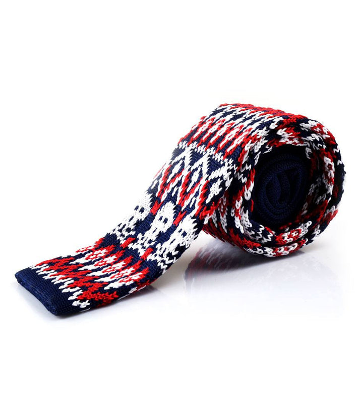 Blue & Red Skull Pattern Neck Tie - The Dapper Man