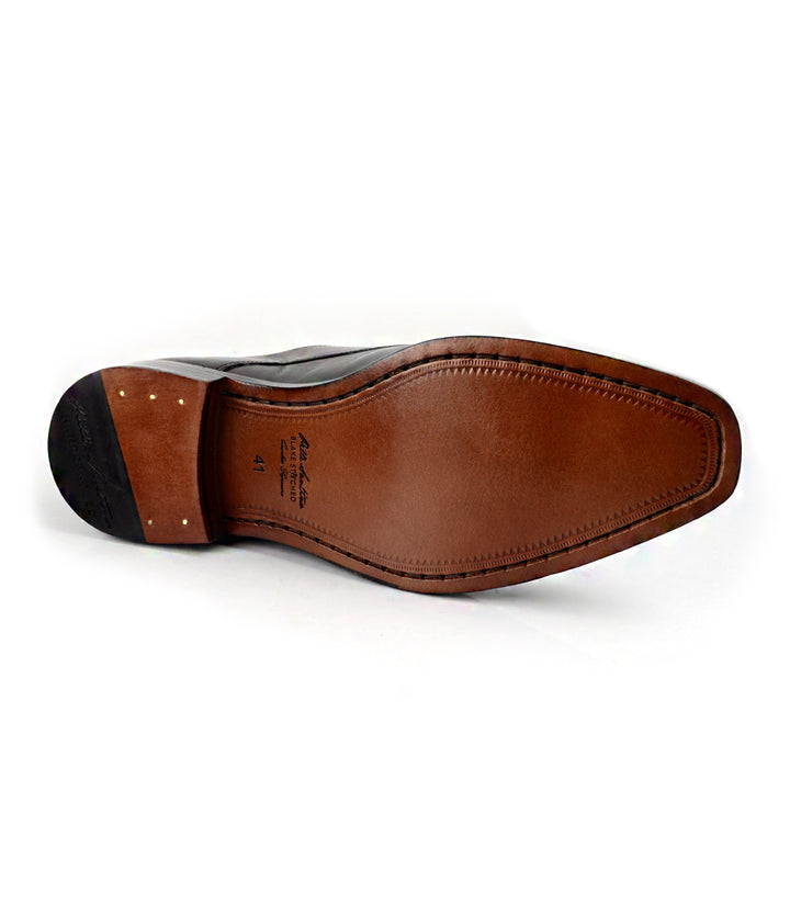 Pelle Santiino -Medallion Toe Single Monk - Black - Blake Stitched Best leather shoe India