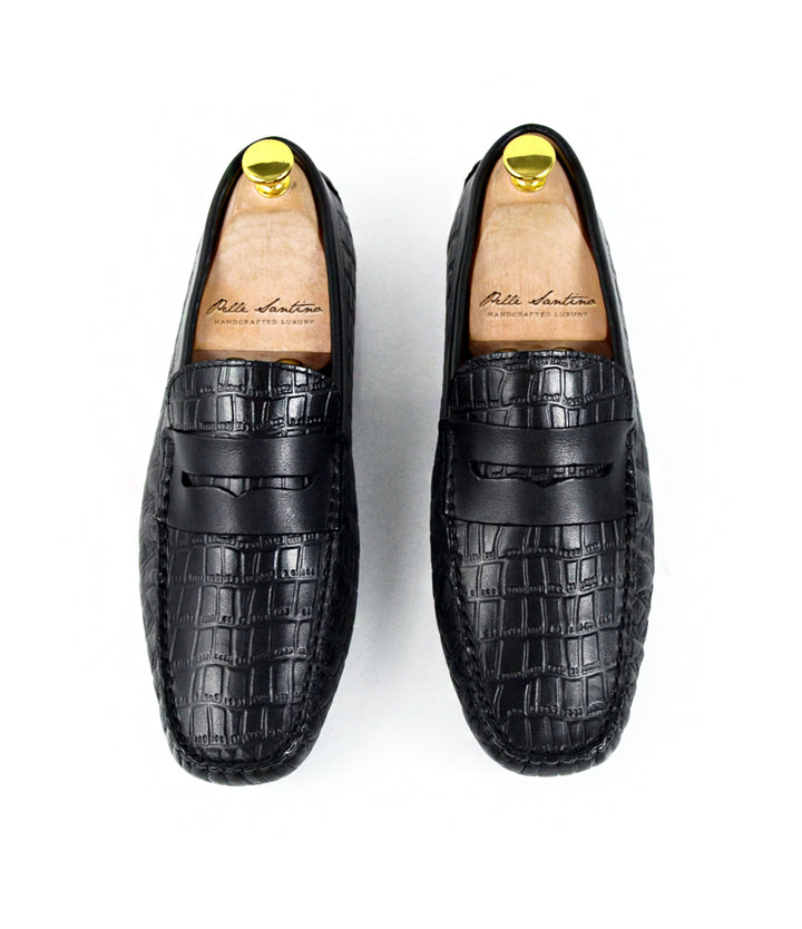 pelle santino - Croco Penny Driving Loafer - Blackpelle santino - Croco Penny Driving Loafer - Black
