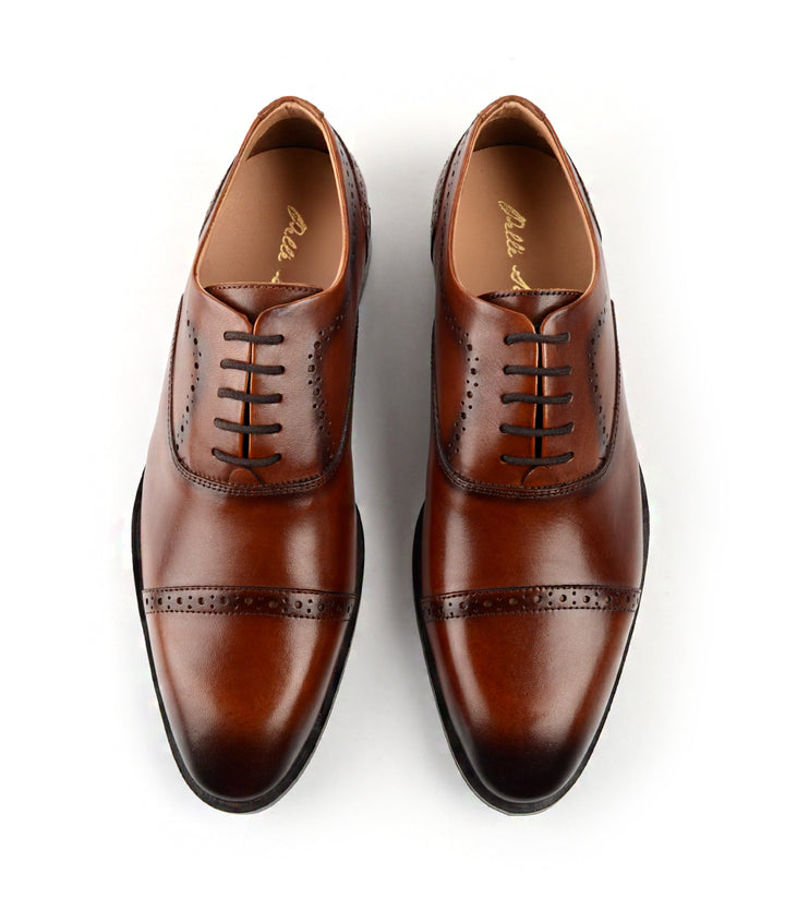 The Dapper Man - Pelle Santino - Cap Toe Oxfords - Cognac - best dress shoe india