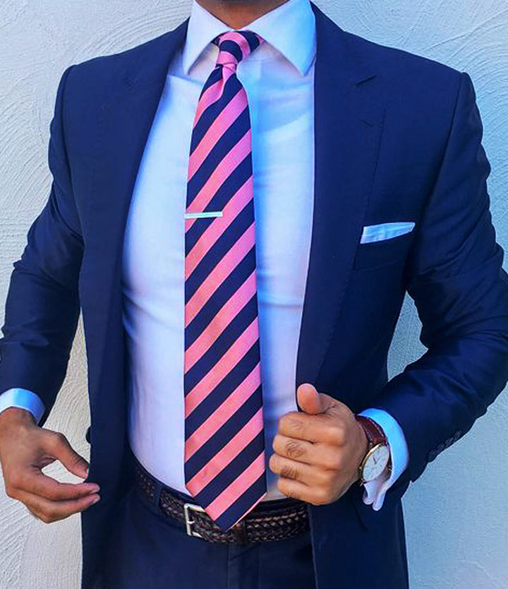 the dapper man - Blue & Pink Striped Neck Tie